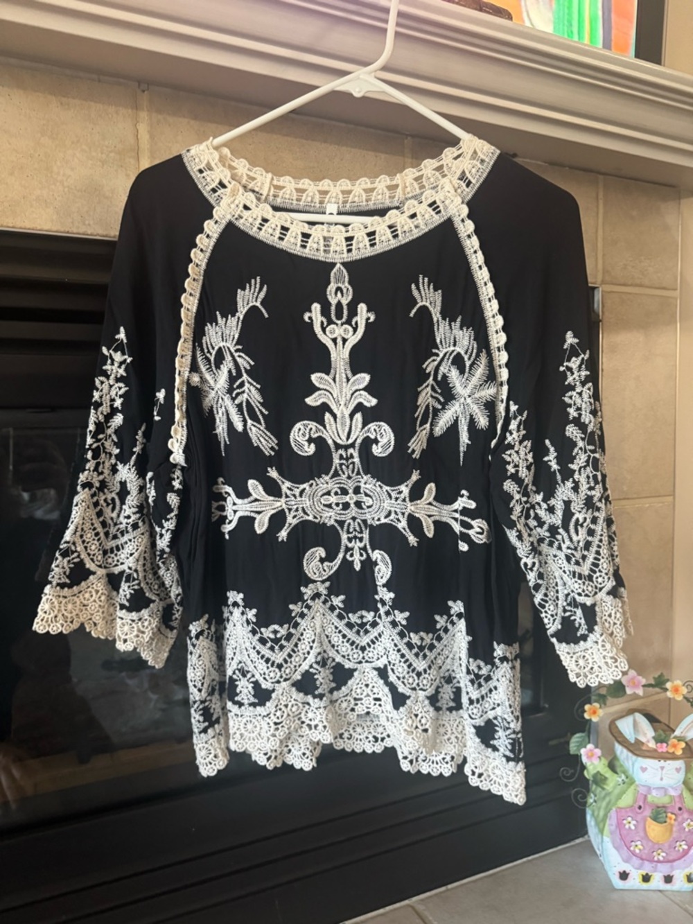 Black and White Embroidered Boho Top